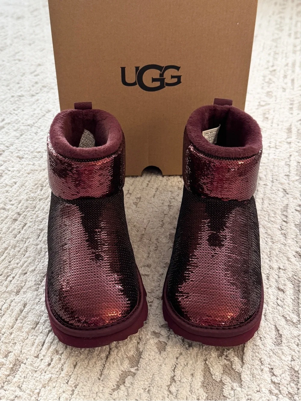 UGG Kids Sequin Burgundy Short Boots